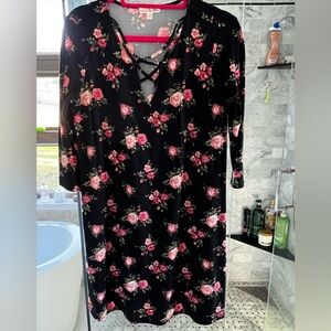 Nine Britton Black Dress with Pink Floral Design